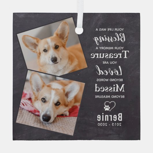 Pet Memorial Herinnering Gedicht Modern Dog 2 Foto Glas Ornament (Achterkant)