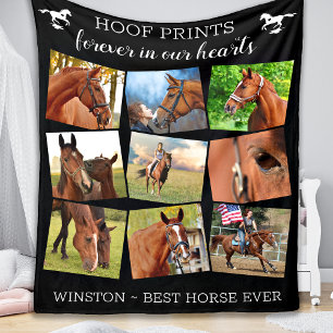 Pet Memorial Hoof Prints Horse Photo Collage Fleece Deken
