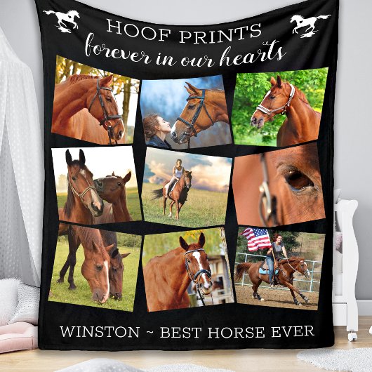 Pet Memorial Hoof Prints Horse Photo Collage Fleece Deken