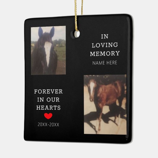 Pet Memorial Horse Foto Red Heart gepersonaliseerd Keramisch Ornament (Links)