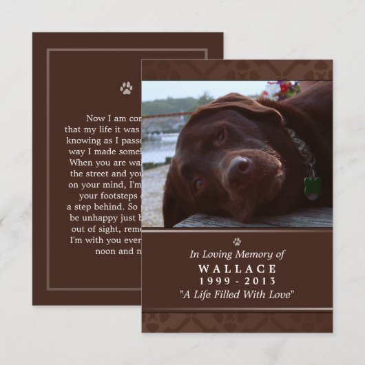 Pet Memorial Kaart 3,5 inch x 5 inch - Donkere bru (Voorkant / Achterkant)
