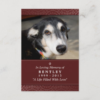 Pet Memorial Kaart 3,5 inch x 5 inch - Maroon - Pe
