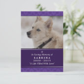 Pet Memorial Kaart 3,5 inch x 5 inch - Paarse foto (Staand voorkant)