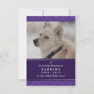 Pet Memorial Kaart 3,5 inch x 5 inch - Paarse foto