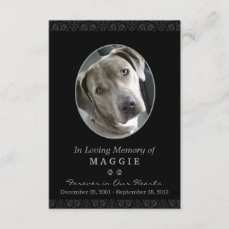 Pet Memorial Kaart 3,5-inch x 5-inch zwart-ovaal f