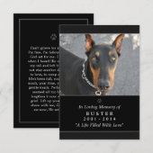 Pet Memorial Kaart 3.5"x5" Black Don't Grieve Poem (Voorkant / Achterkant)