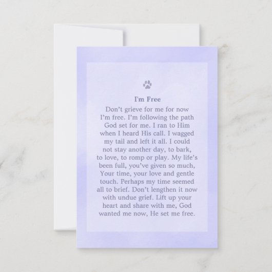 Pet Memorial Kaart 3.5" x5" - Heavenly Blue Pawpri (Achterkant)