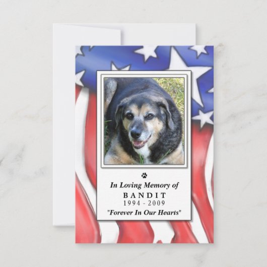 Pet Memorial Kaart 3.5"x5" — Vlag VS (Voorkant)