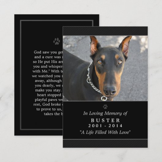 Pet Memorial Kaart 3.5"x5" zwart - God zegene u ge (Voorkant / Achterkant)