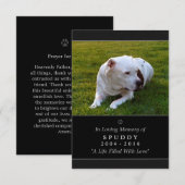 Pet Memorial Kaart 3.5" x5" zwarte moderne foto (Voorkant / Achterkant)