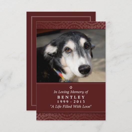 Pet Memorial Kaart 3.5 x 5-inch maroon - contentge (Voorkant / Achterkant)