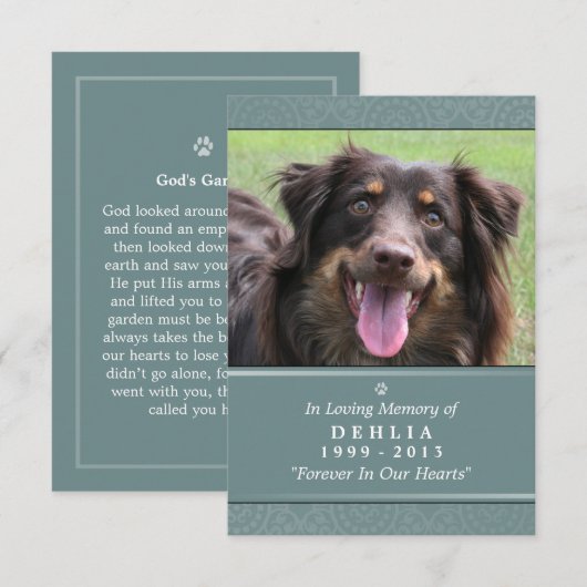 Pet Memorial Kaart 3.5x5 Blauwgroen - Gods Garden  (Voorkant / Achterkant)
