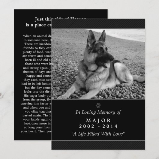 Pet Memorial Kaart 5"x7" Black Modern - Mannelijke (Voorkant / Achterkant)