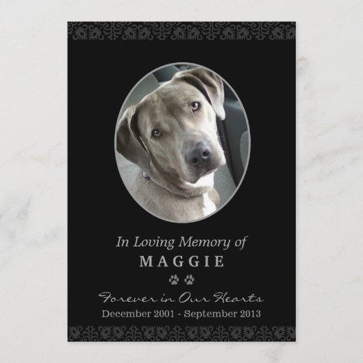 Pet Memorial Kaart 5"x7" Black Oval Photo Lijst (Voorkant)
