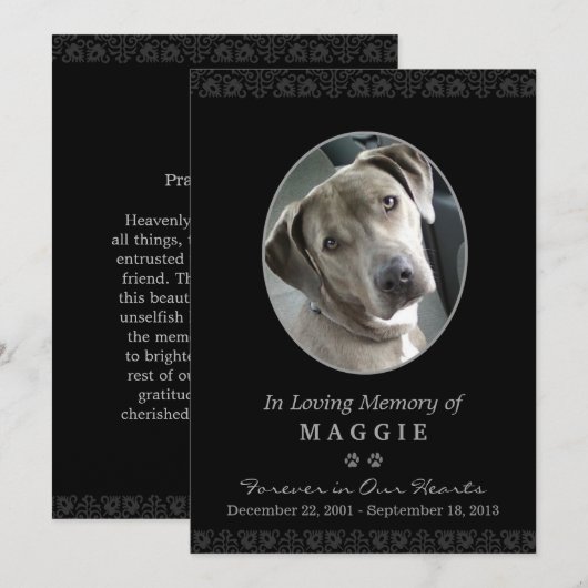 Pet Memorial Kaart 5"x7" Black Oval Photo Lijst (Voorkant / Achterkant)