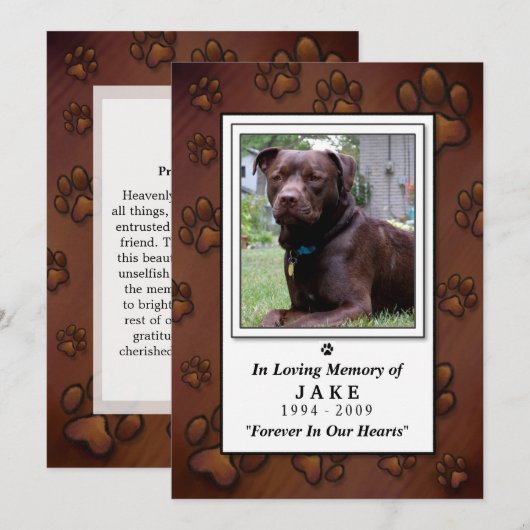 Pet Memorial Kaart 5"x7" - Chocolate Brown Foto (Voorkant / Achterkant)