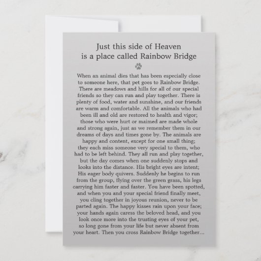 Pet Memorial Kaart 5"x7" Gray Modern - Mannelijke  (Achterkant)