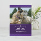 Pet Memorial Kaart 5"x7" Paars Foto - Vrouw Pet (Staand voorkant)