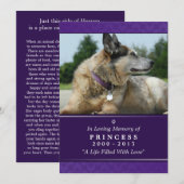 Pet Memorial Kaart 5"x7" Paars Foto - Vrouw Pet (Voorkant / Achterkant)