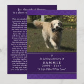 Pet Memorial Kaart 5"x7" Paarse Foto - Mannelijke  (Voorkant / Achterkant)