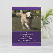 Pet Memorial Kaart 5"x7" Paarse Foto - Mannelijke  (Staand voorkant)