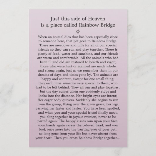 Pet Memorial Kaart 5"x7" Pink Modern - Vrouw Pet (Achterkant)