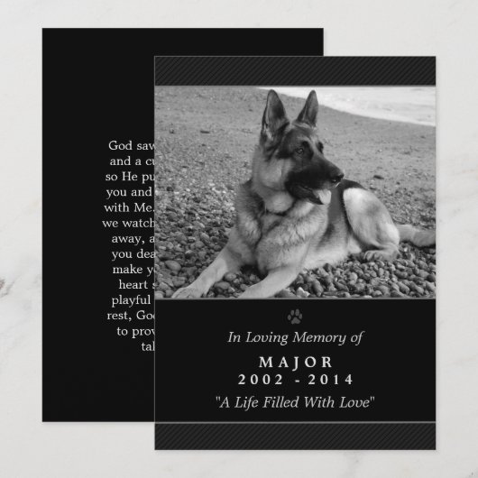 Pet Memorial Kaart 5"x7" zwart - God zegene u gedi (Voorkant / Achterkant)