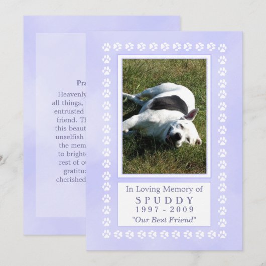 Pet Memorial Kaart 5x7 - Heavenly Blue Pawprints (Voorkant / Achterkant)