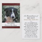 Pet Memorial Kaart Maroon Foto - Contentgedicht Visitekaartje (Voorkant / Achterkant)