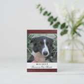 Pet Memorial Kaart Maroon Foto - Contentgedicht Visitekaartje (Staand voorkant)