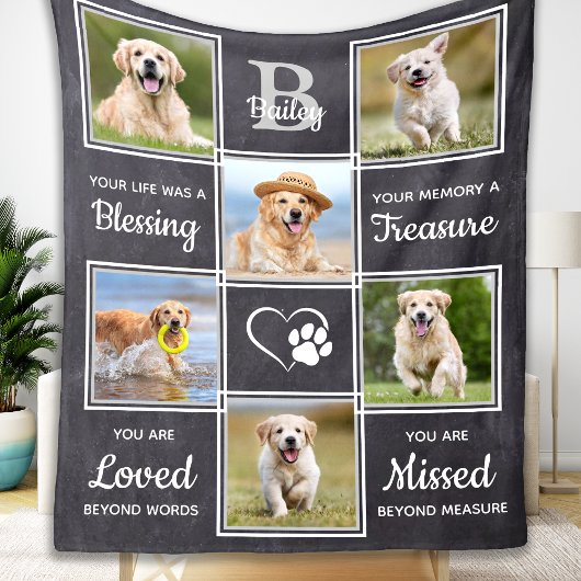 Pet Memorial Keepslag Unique Dog Photo Collage Fleece Deken