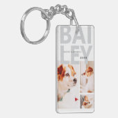 Pet Memorial Modern Eenvoudige Drie Foto Collage Sleutelhanger (Voorkant Links)