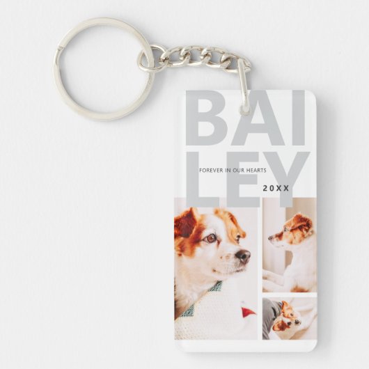 Pet Memorial Modern Eenvoudige Drie Foto Collage Sleutelhanger (Voorkant)