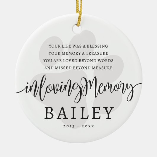 Pet Memorial Modern Elegant Eenvoudig Chique Paw Keramisch Ornament (Voorkant)