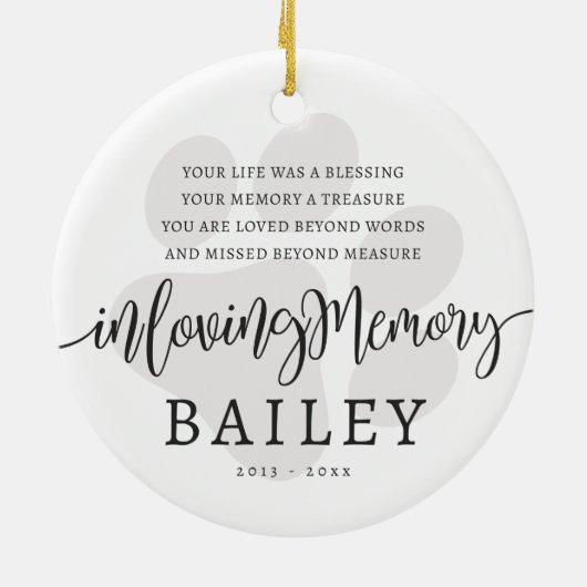 Pet Memorial Modern Elegant Eenvoudig Chique Paw Keramisch Ornament (Achterkant)