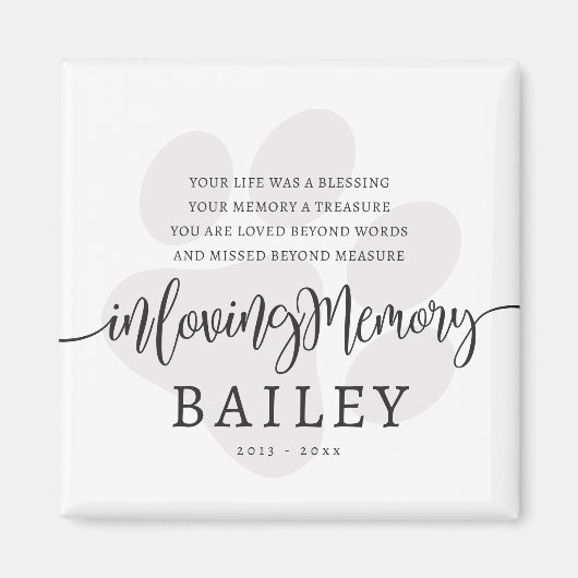 Pet Memorial Modern Elegant Eenvoudig Chique Paw Magneet (Voorkant)
