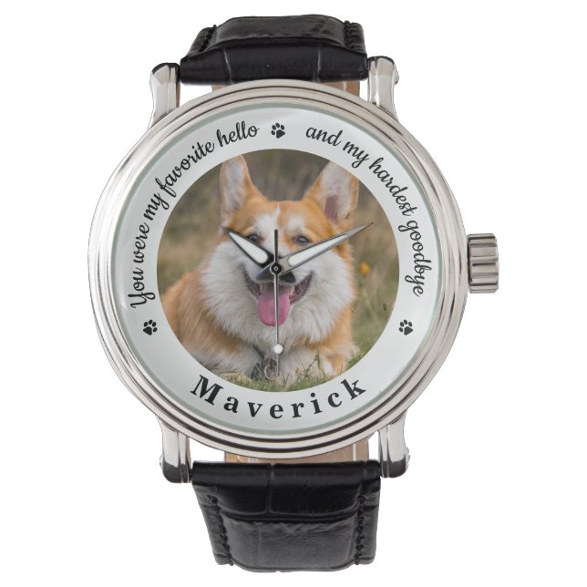Pet Memorial Modern Photo Custom Dog Horloge (Voorkant)