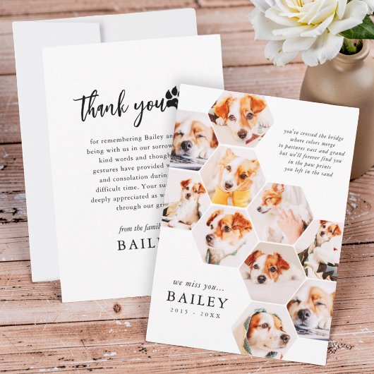 Pet Memorial Modern Simple 10 Photo Collage Bedankkaart
