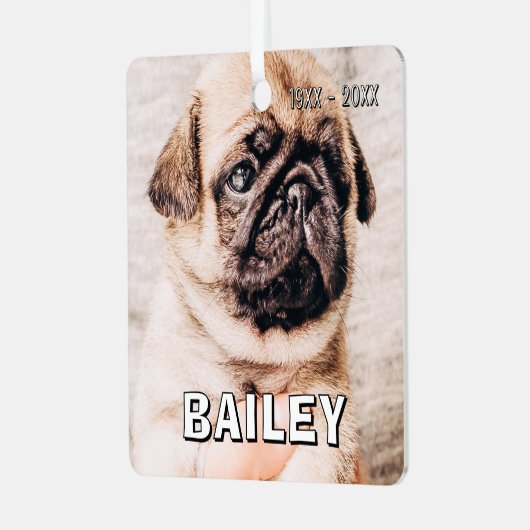 Pet Memorial Modern Simple Custom Photo Metalen Ornament (Voorkant links)