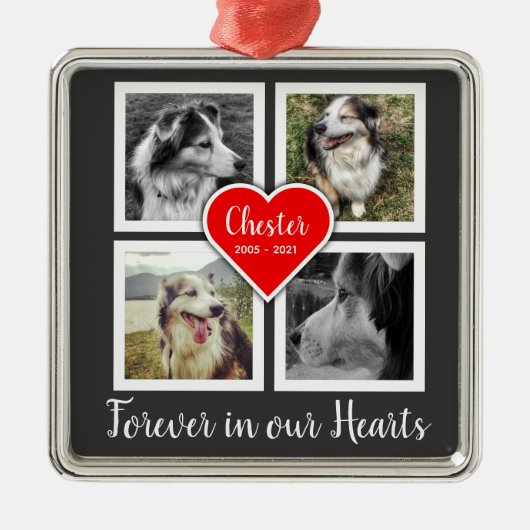 Pet Memorial Ornament met vier foto's en details (Voorkant)