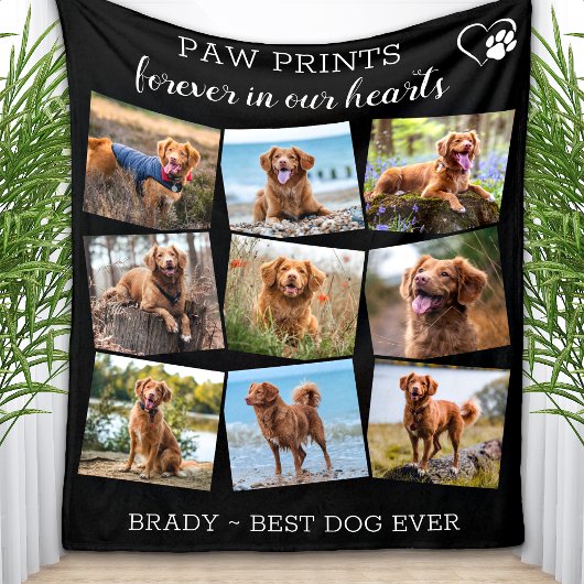 Pet Memorial Paw Drukt Custom Dog Photo Collage af Fleece Deken