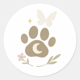 Pet Memorial Paw met Maan & Vlinder – Sympathie Ronde Sticker