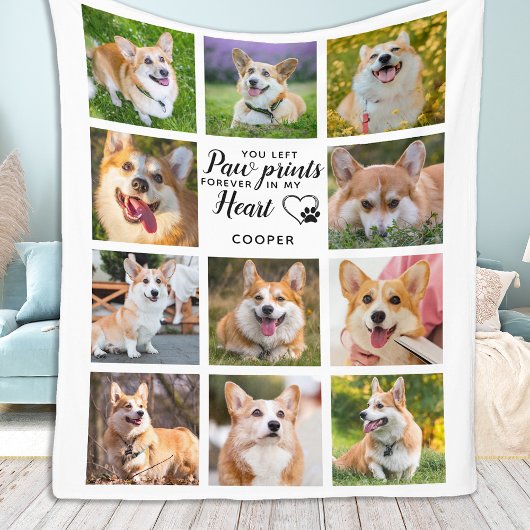 Pet Memorial Paw Prints Personeelsfoto-inklage Fleece Deken