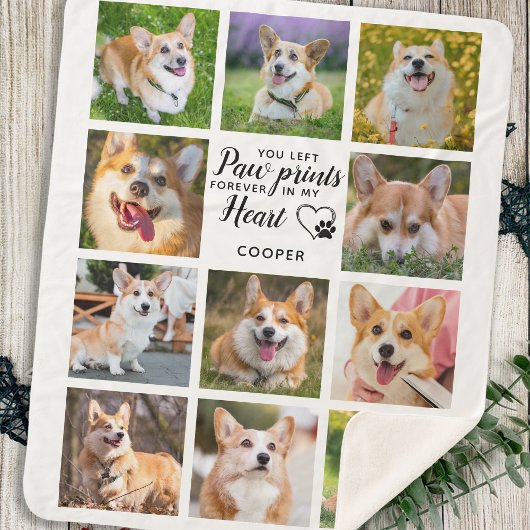 Pet Memorial Paw Prints Personeelsfoto-inklage Sherpa Deken