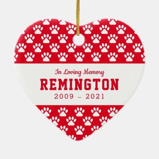 Pet Memorial Paws Bright Red Volledige foto Keramisch Ornament (Achterkant)