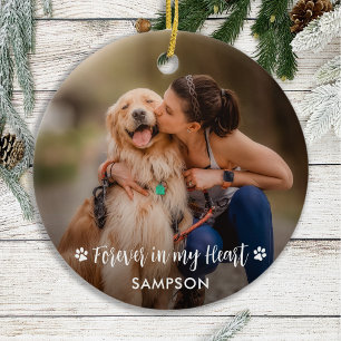 Pet Memorial Personalized 2 Photo Paw Prints Dog Keramisch Ornament
