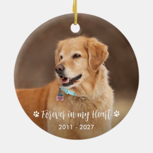 Pet Memorial Personalized 2 Photo Paw Prints Dog Keramisch Ornament (Achterkant)