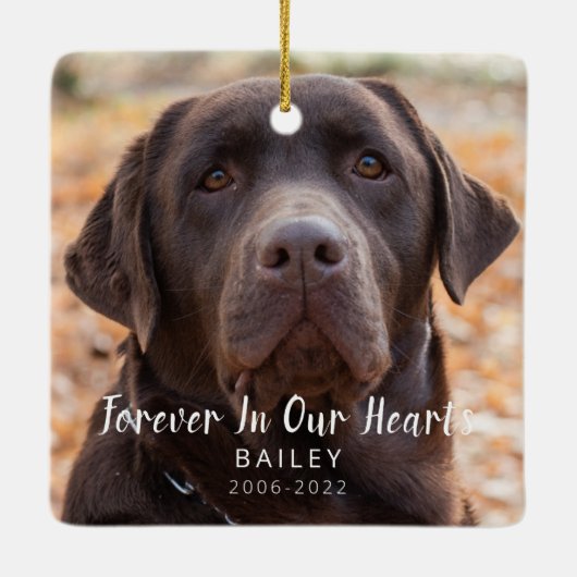 Pet Memorial Personalized Dog Foto Keramisch Ornament (Achterkant)