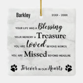Pet Memorial Personalized Dog Herdenking Foto Keramisch Ornament (Achterkant)
