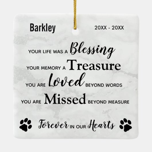 Pet Memorial Personalized Dog Herdenking Foto Keramisch Ornament (Achterkant)